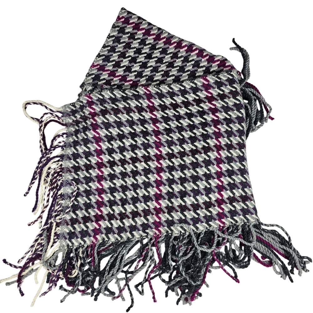 Banana Republic Purple Houndstooth Wool Cashmere Blend Fringe Scarf 605461-01